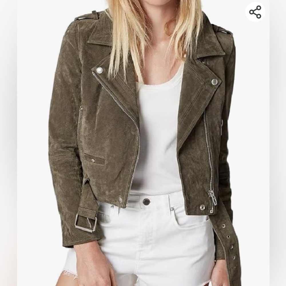 NEW BLANKNYC Suede Moto Jacket in Rosemary Leather - XS